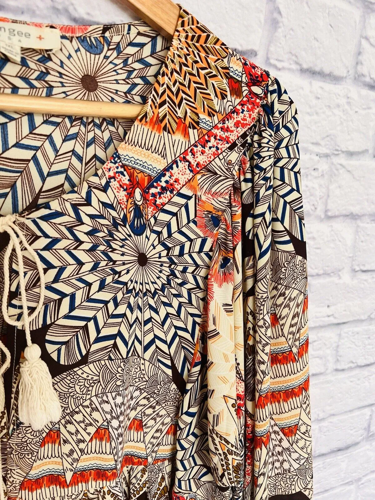 UMGEE Womens Tunic Top Dress Sz Small Brown Flowy Tribal Western Boho