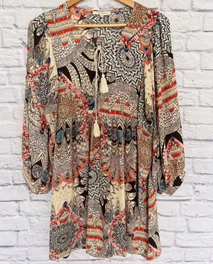 UMGEE Womens Tunic Top Dress Sz Small Brown Flowy Tribal Western Boho