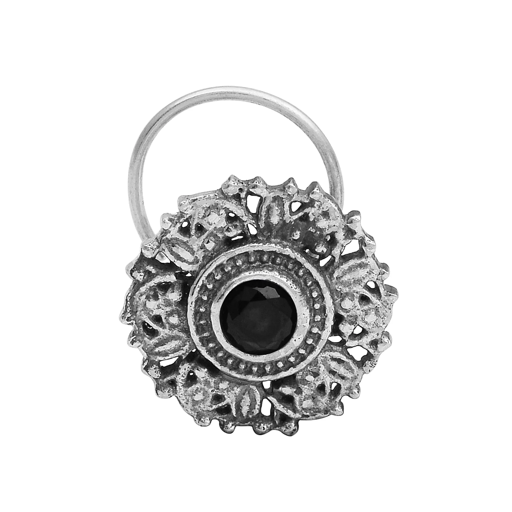 Unique Black Spinel Nose Pin Vintage Traditional Nose Pin For Women Gift Oxidized Nose Pin