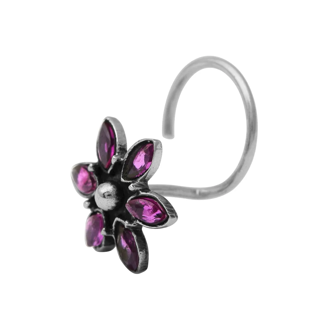 Unique Floral Pink Gemstone Nose Pin For Women Indian Fashion Jewelry Vintage Traditional Nose Pin