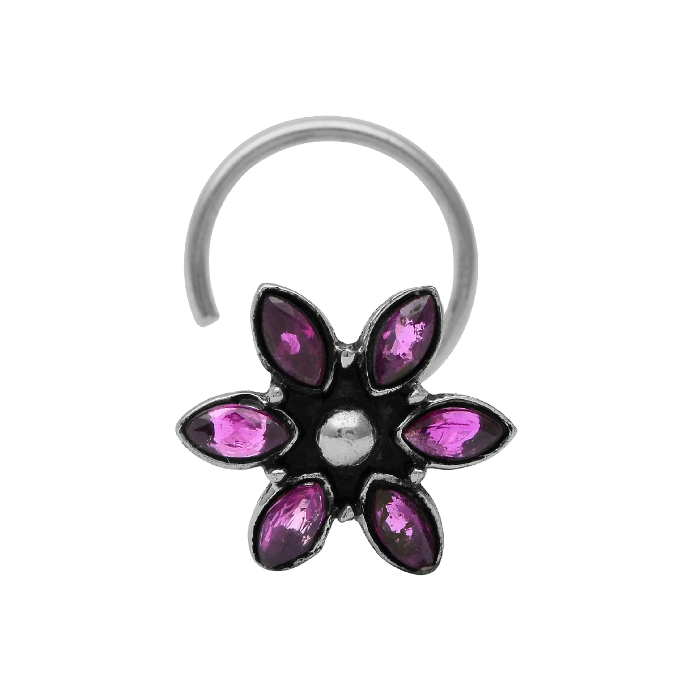 Unique Floral Pink Gemstone Nose Pin For Women Indian Fashion Jewelry Vintage Traditional Nose Pin