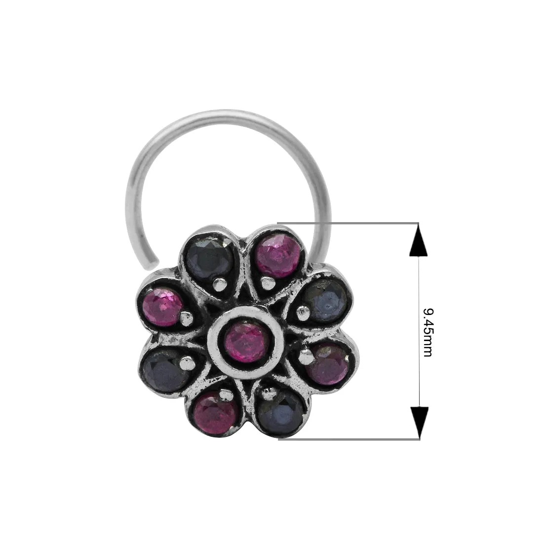 Unique Oxidized Nose Pin Vintage Indian Traditional Nose Pin Multi Gemstone Nose Pin