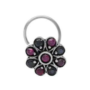 Unique Oxidized Nose Pin Vintage Indian Traditional Nose Pin Multi Gemstone Nose Pin