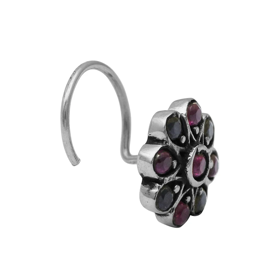 Unique Oxidized Nose Pin Vintage Indian Traditional Nose Pin Multi Gemstone Nose Pin