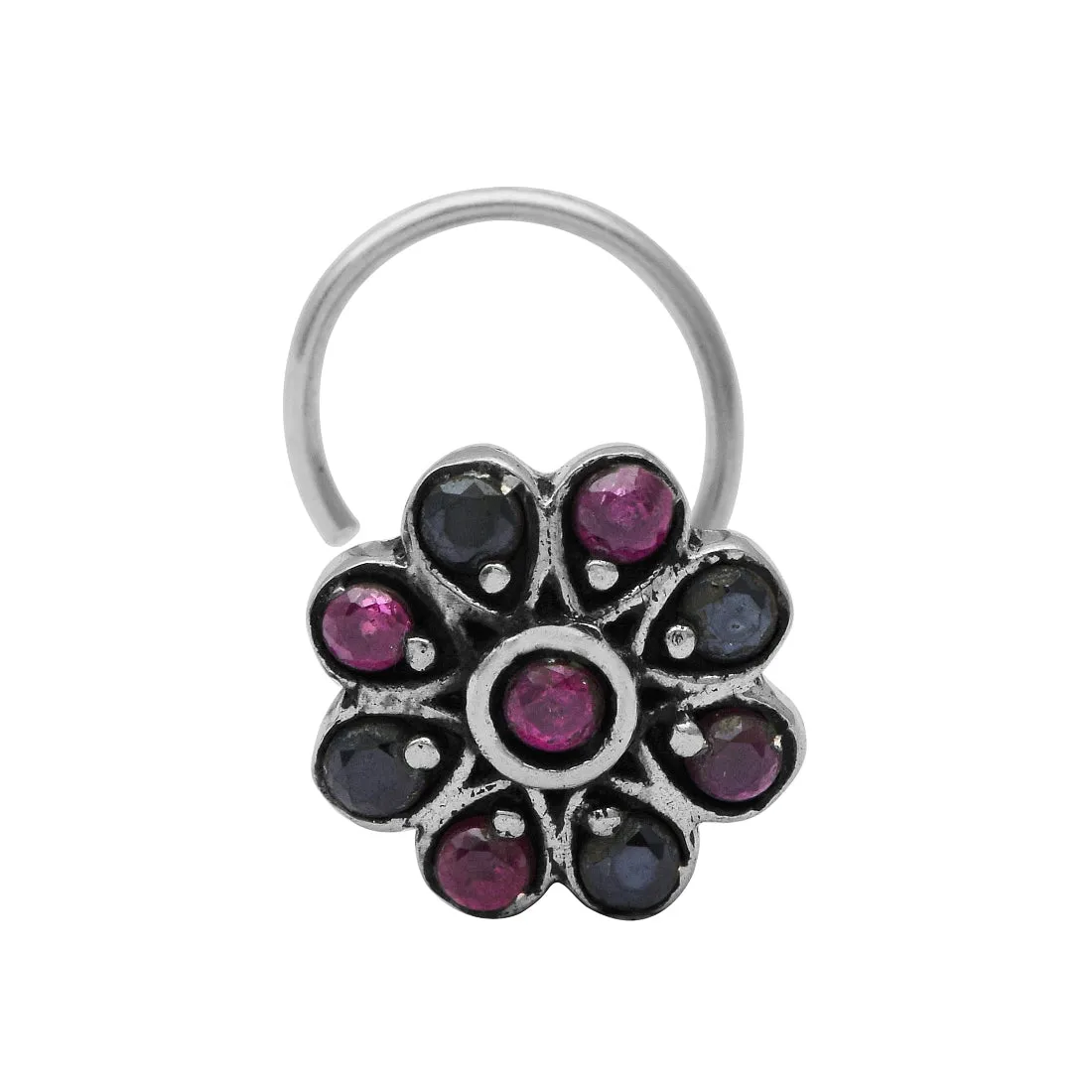Unique Oxidized Nose Pin Vintage Indian Traditional Nose Pin Multi Gemstone Nose Pin