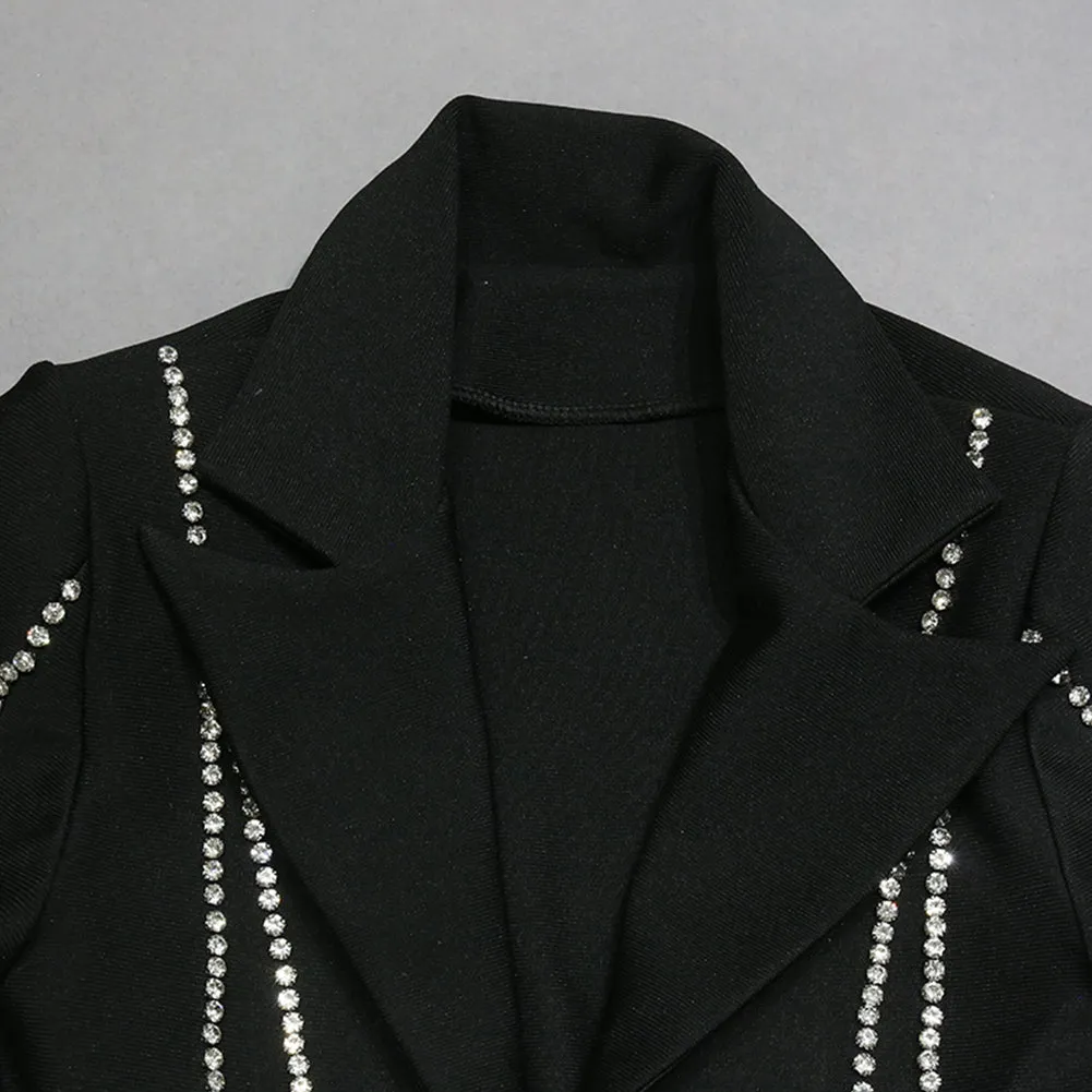 V Neck Long Sleeve Rhinestone Bandage Suit PZC2321