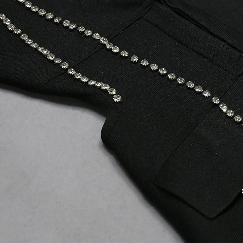 V Neck Long Sleeve Rhinestone Bandage Suit PZC2321