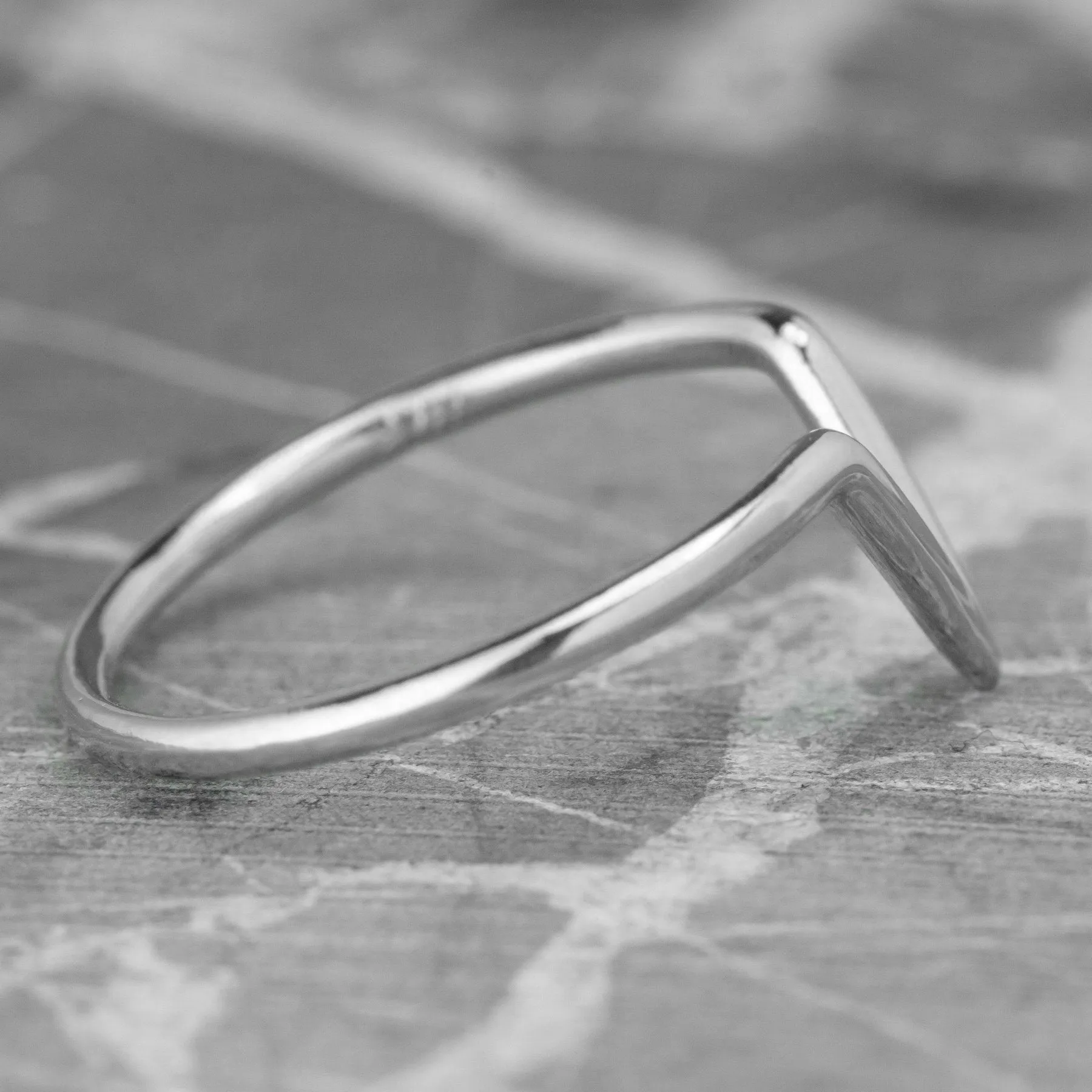 V Shaped Wedding Band, Victoria Setting, 14K White Gold