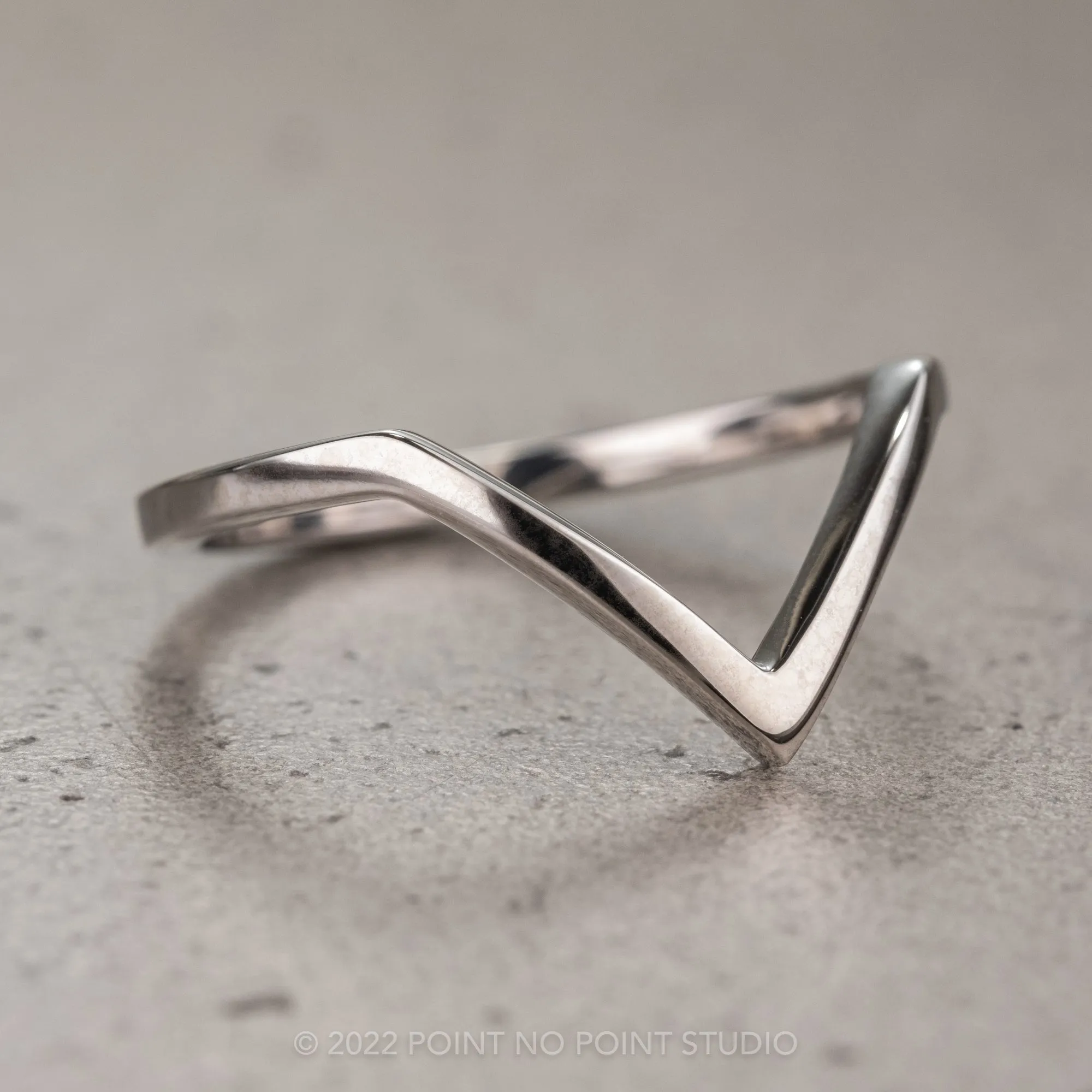 V Shaped Wedding Band, Victoria Setting, 14K White Gold