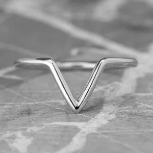 V Shaped Wedding Band, Victoria Setting, 14K White Gold