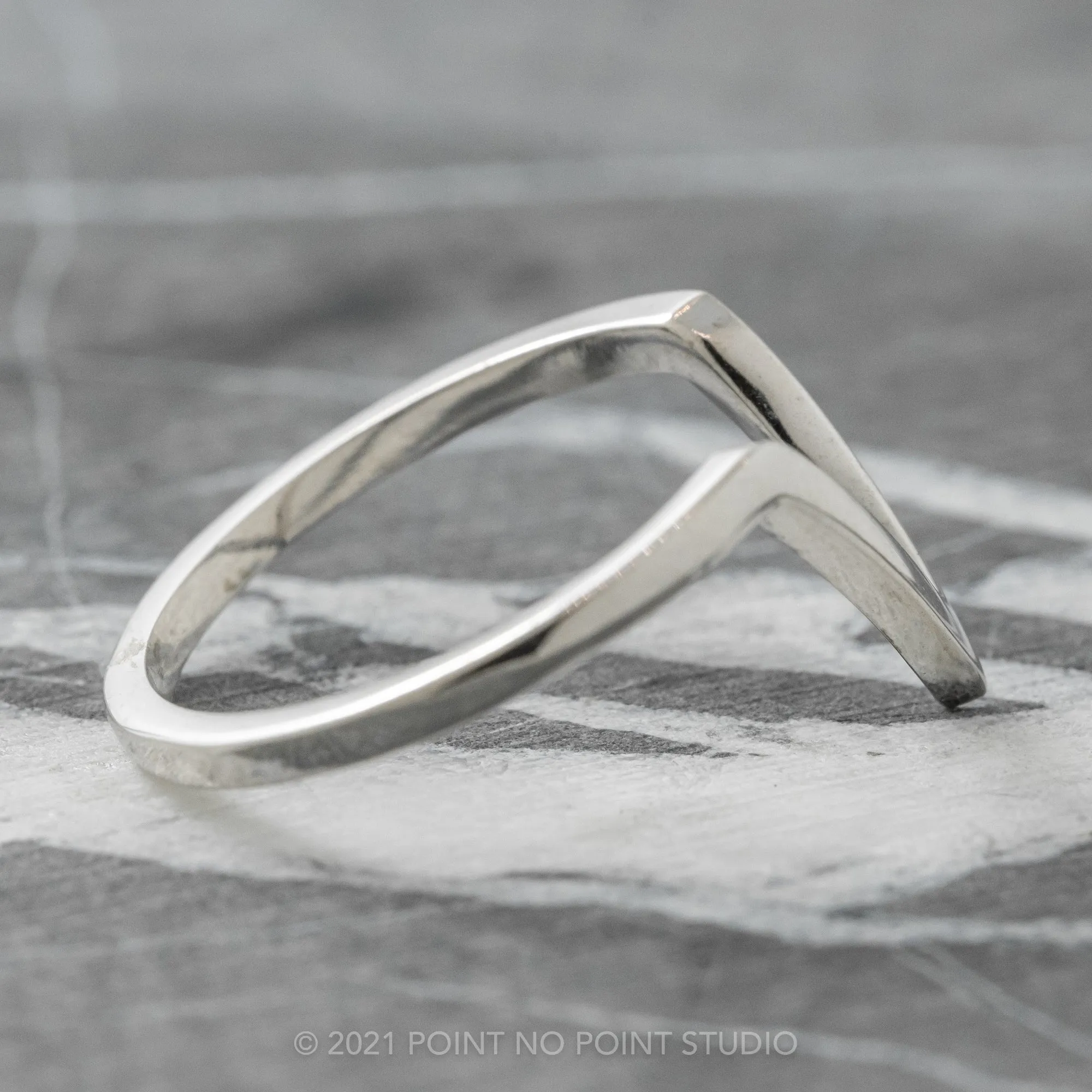 V Shaped Wedding Band, Victoria Setting, 14K White Gold