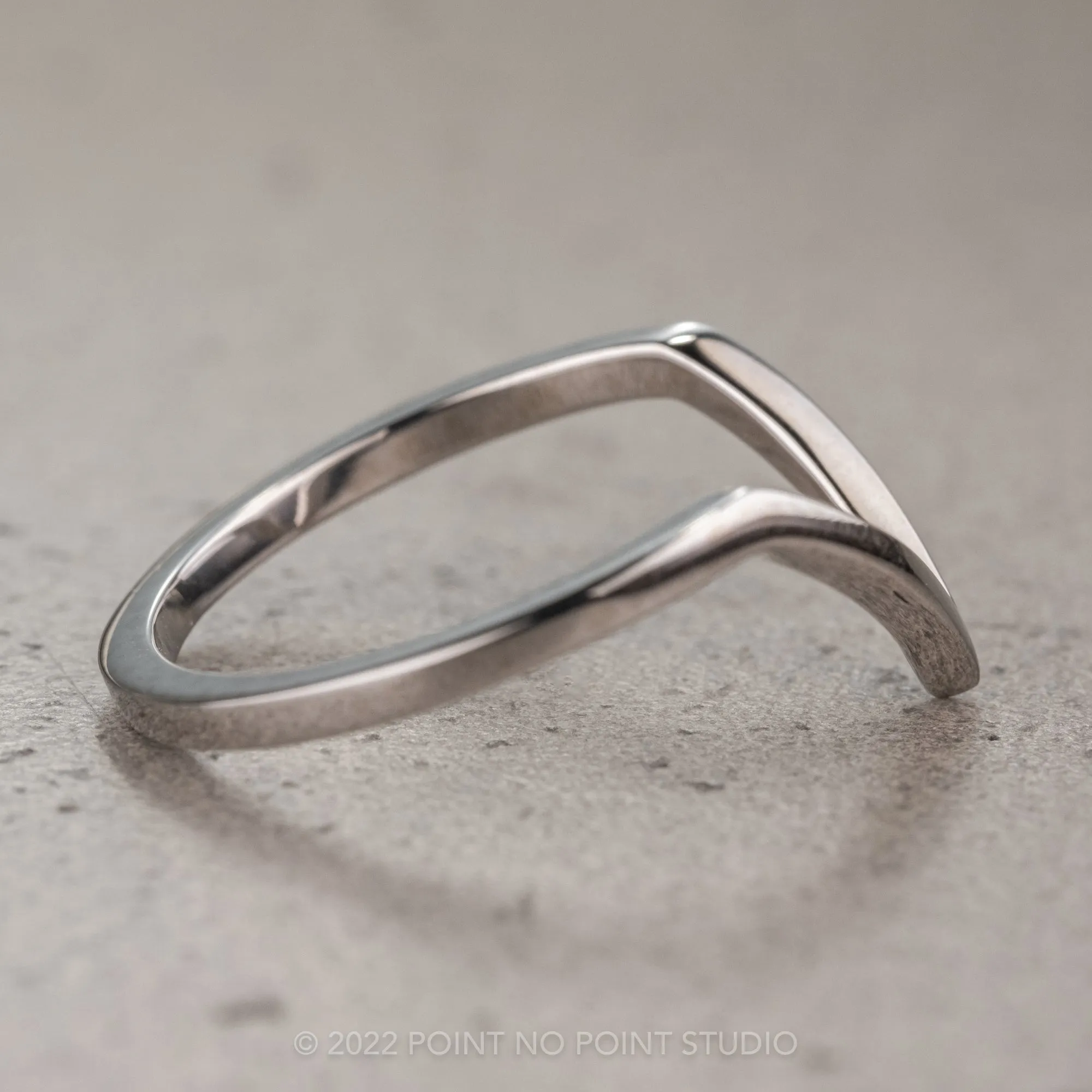 V Shaped Wedding Band, Victoria Setting, 14K White Gold