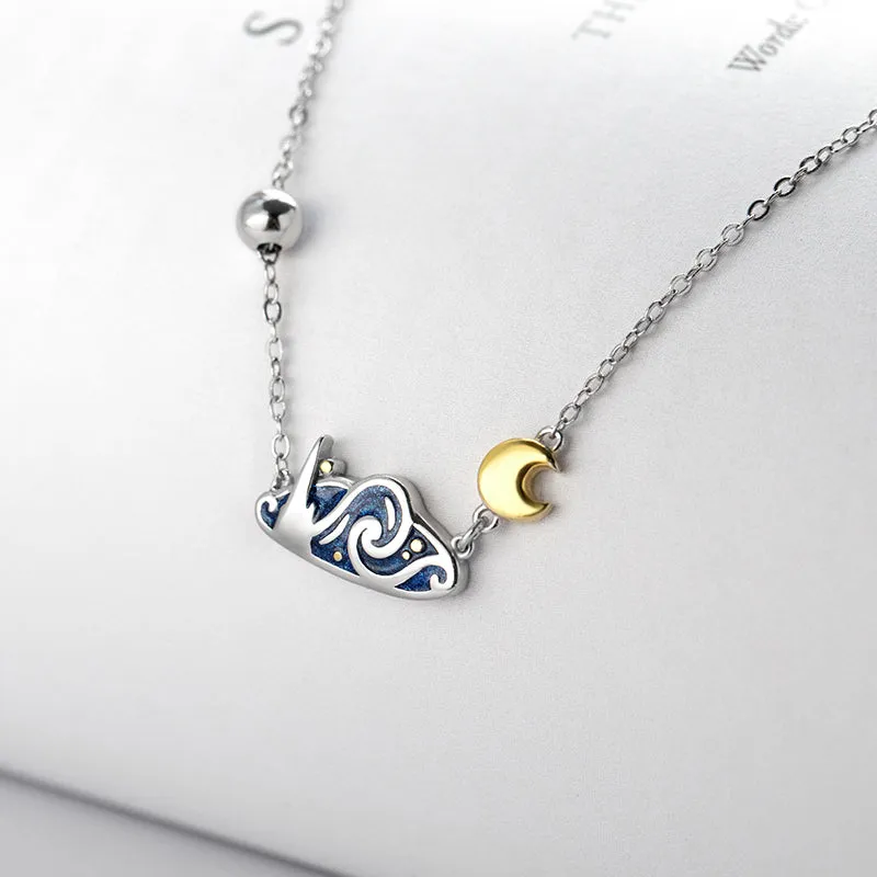Van Gogh Starry Night Silver Necklace