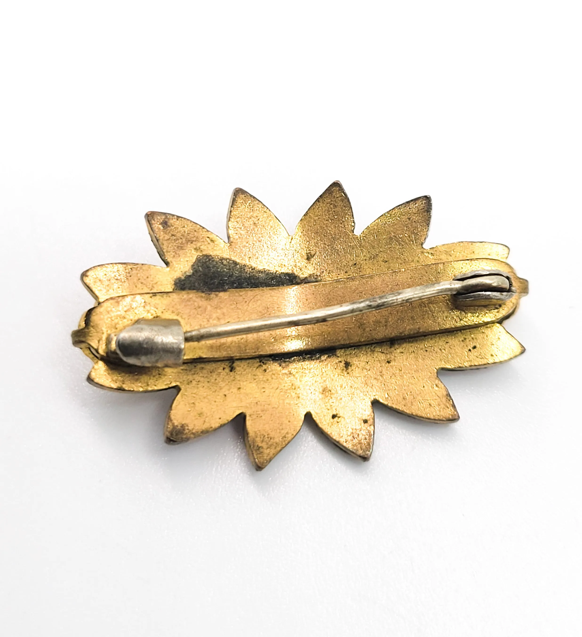 Victorian Antique red and white enamel gold filled vintage flower brooch with C clasp