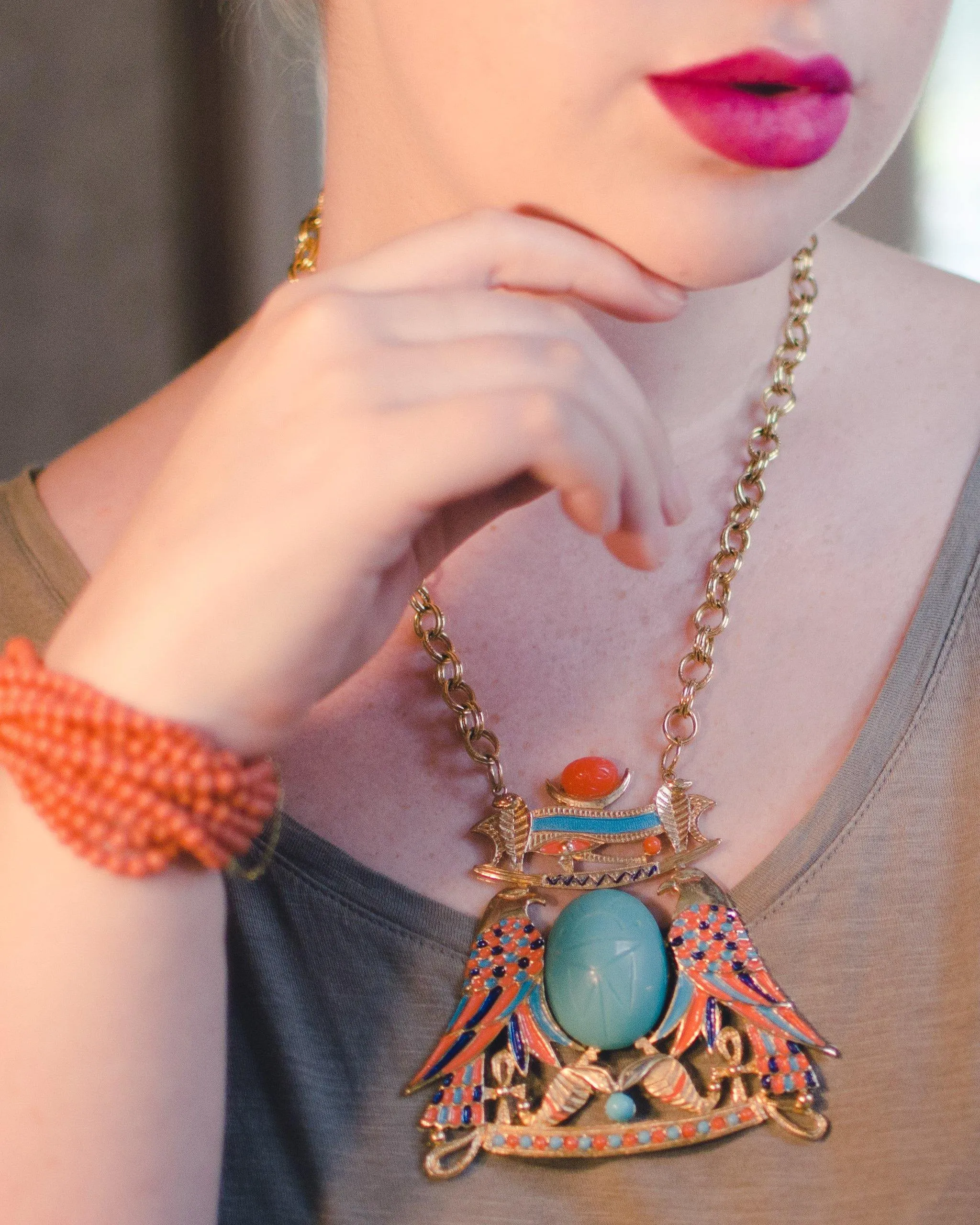 Vintage Accessocraft Turquoise Scarab Necklace