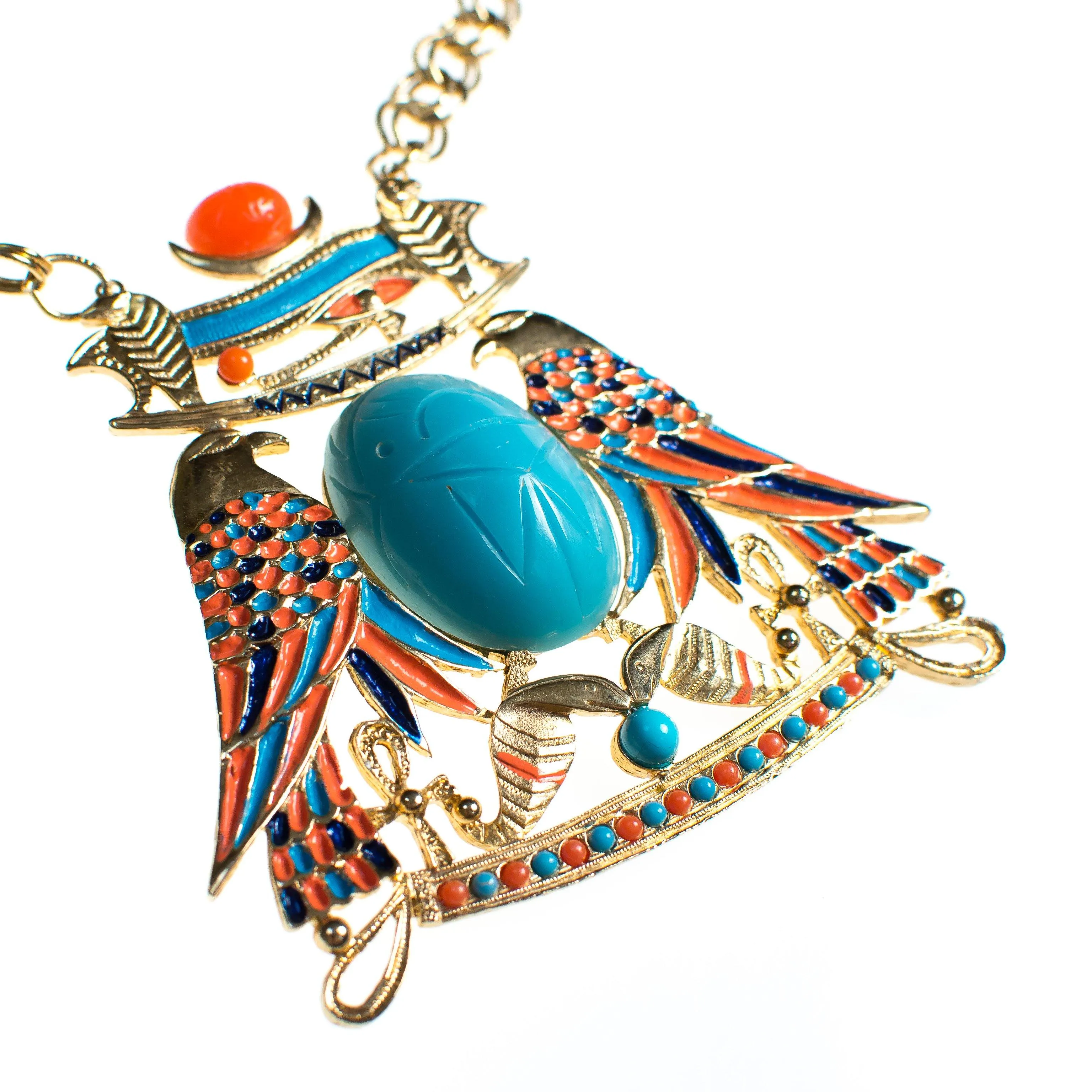 Vintage Accessocraft Turquoise Scarab Necklace