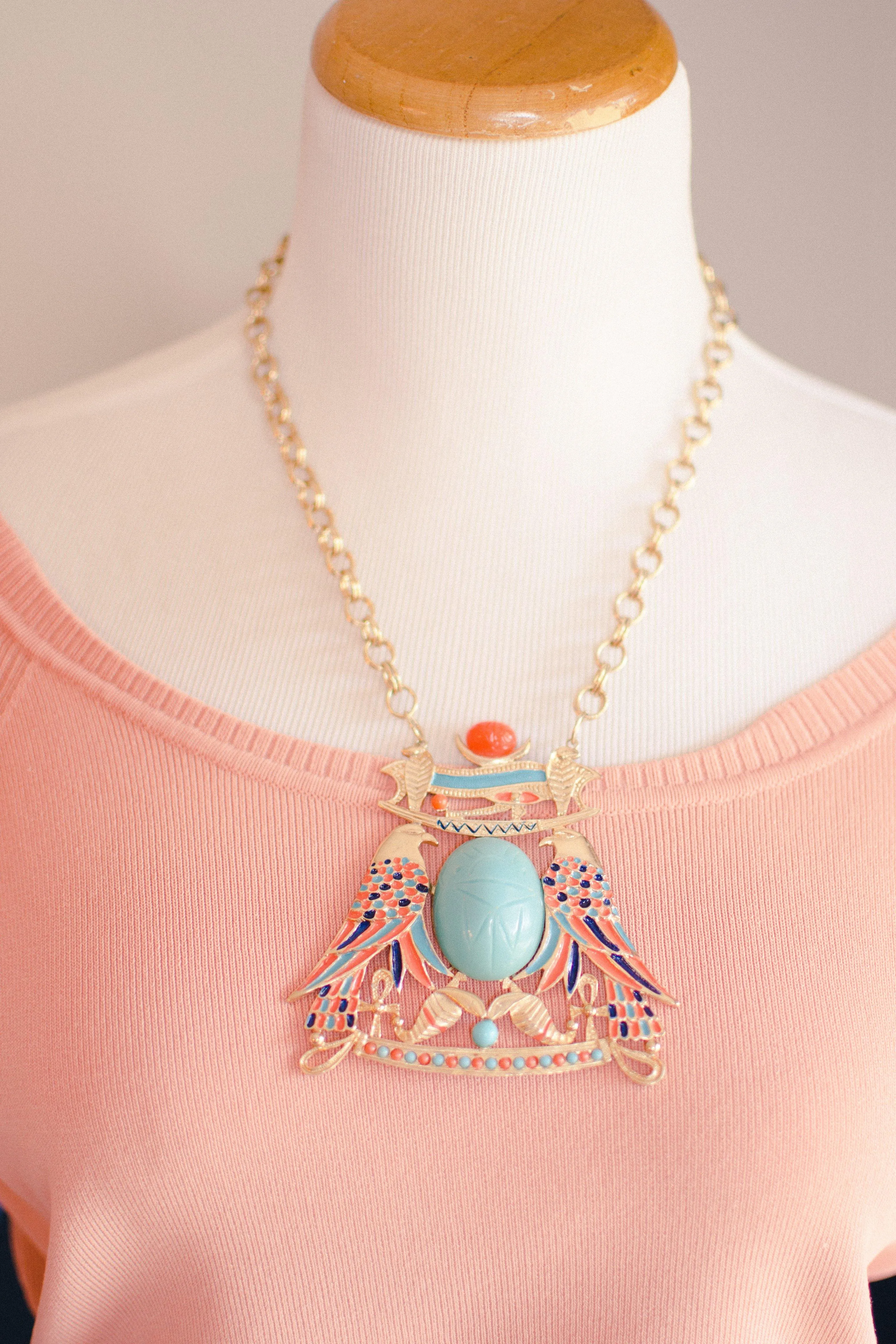 Vintage Accessocraft Turquoise Scarab Necklace