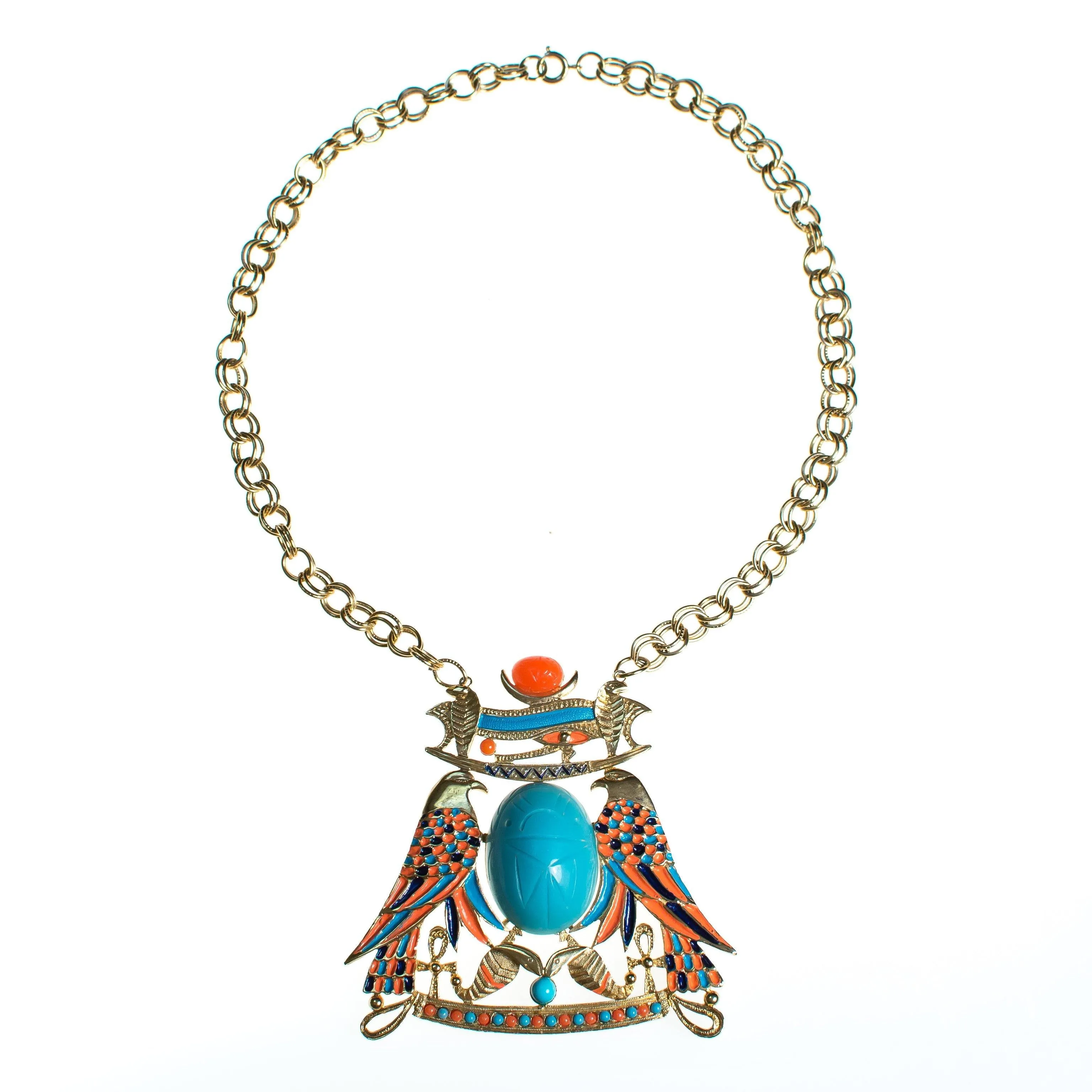 Vintage Accessocraft Turquoise Scarab Necklace