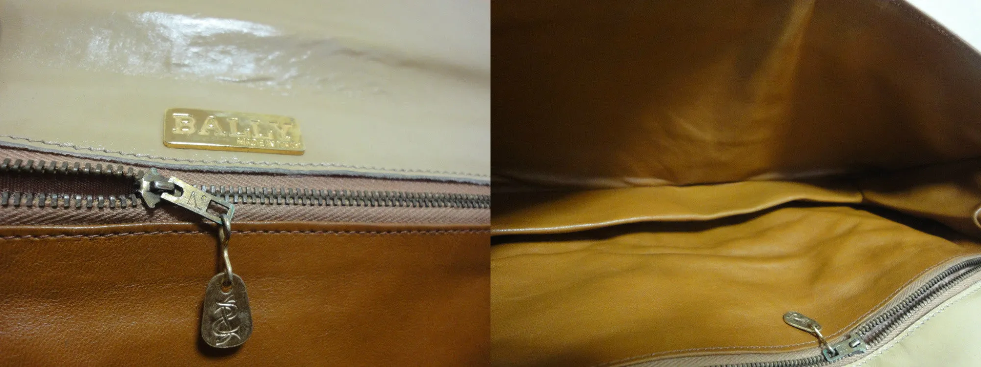 Vintage Bally nude beige leather chain shoulder bag, can be clutch purse with gold tone logo motif and frames.