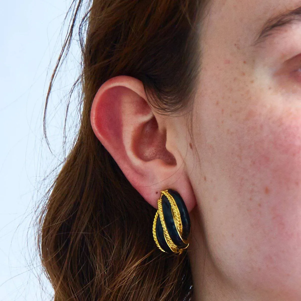 Vintage Black and Gold Ribbon Earrings