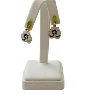 Vintage Black and White Pansy Earrings