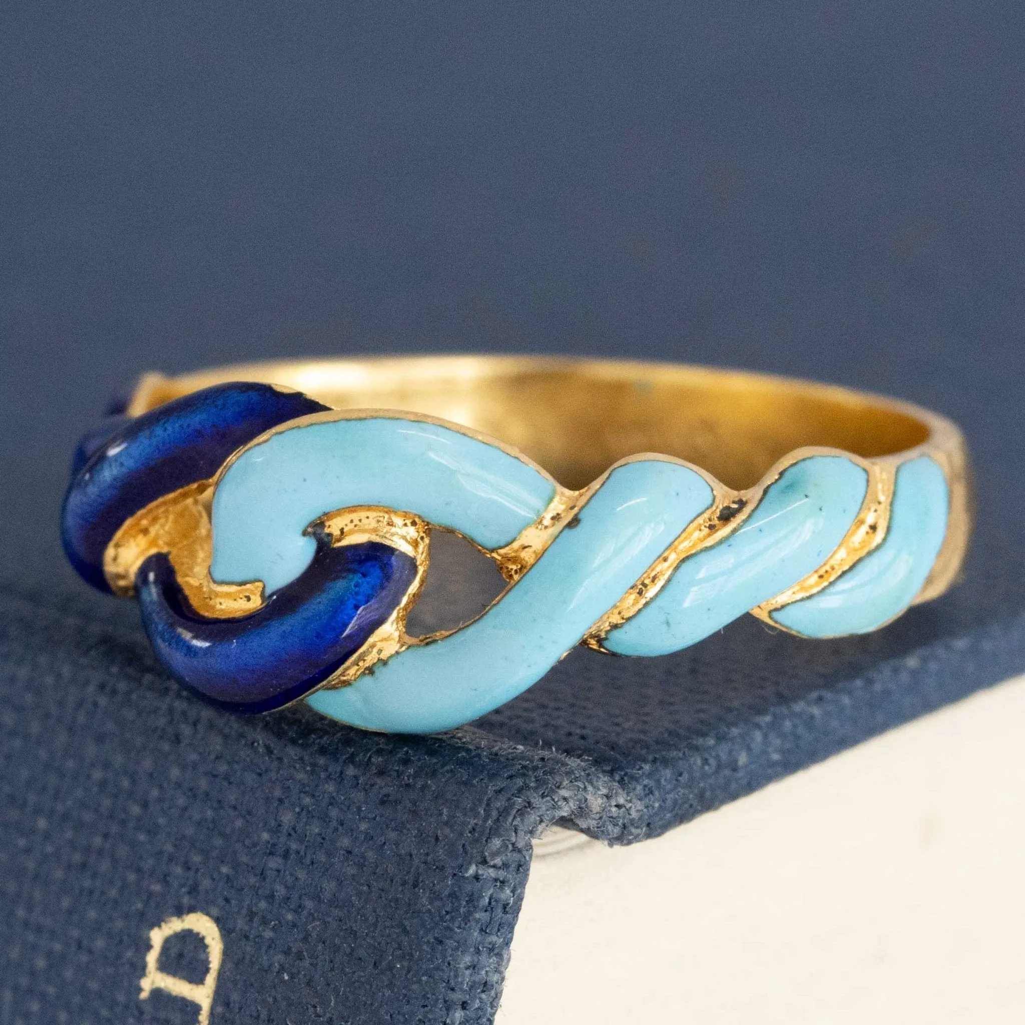 Vintage Blue Enamel Twist Band, Italian
