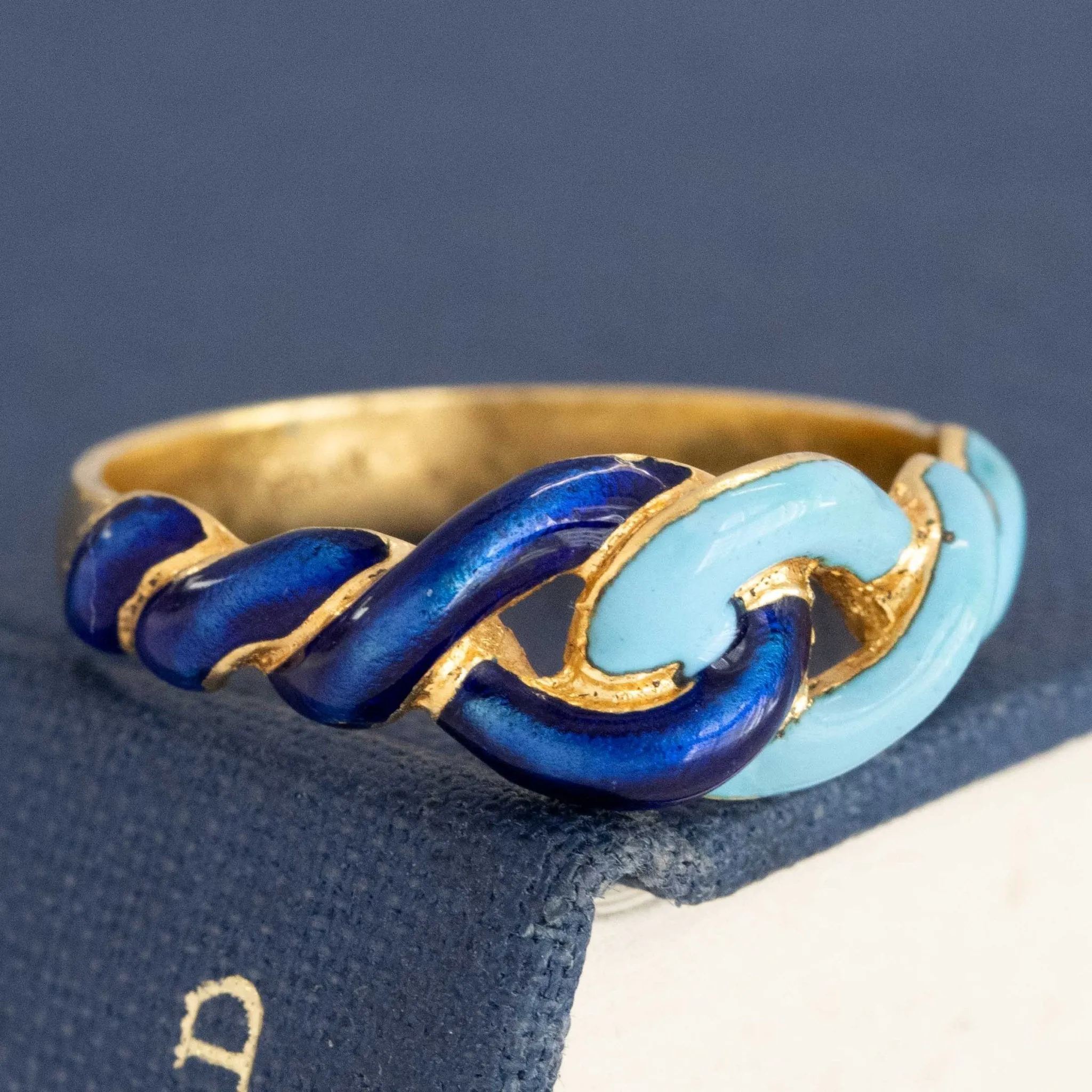 Vintage Blue Enamel Twist Band, Italian