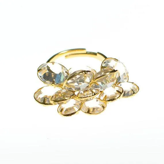 Vintage Cha Cha Style Bezel Set Crytal Ring
