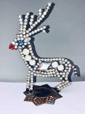 Vintage Czech Rhinestone Rudolph Red Nose Reindeer