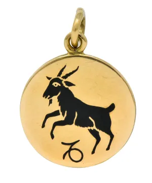 Vintage Enamel 14 Karat Yellow Gold Capricorn Zodiac Charm