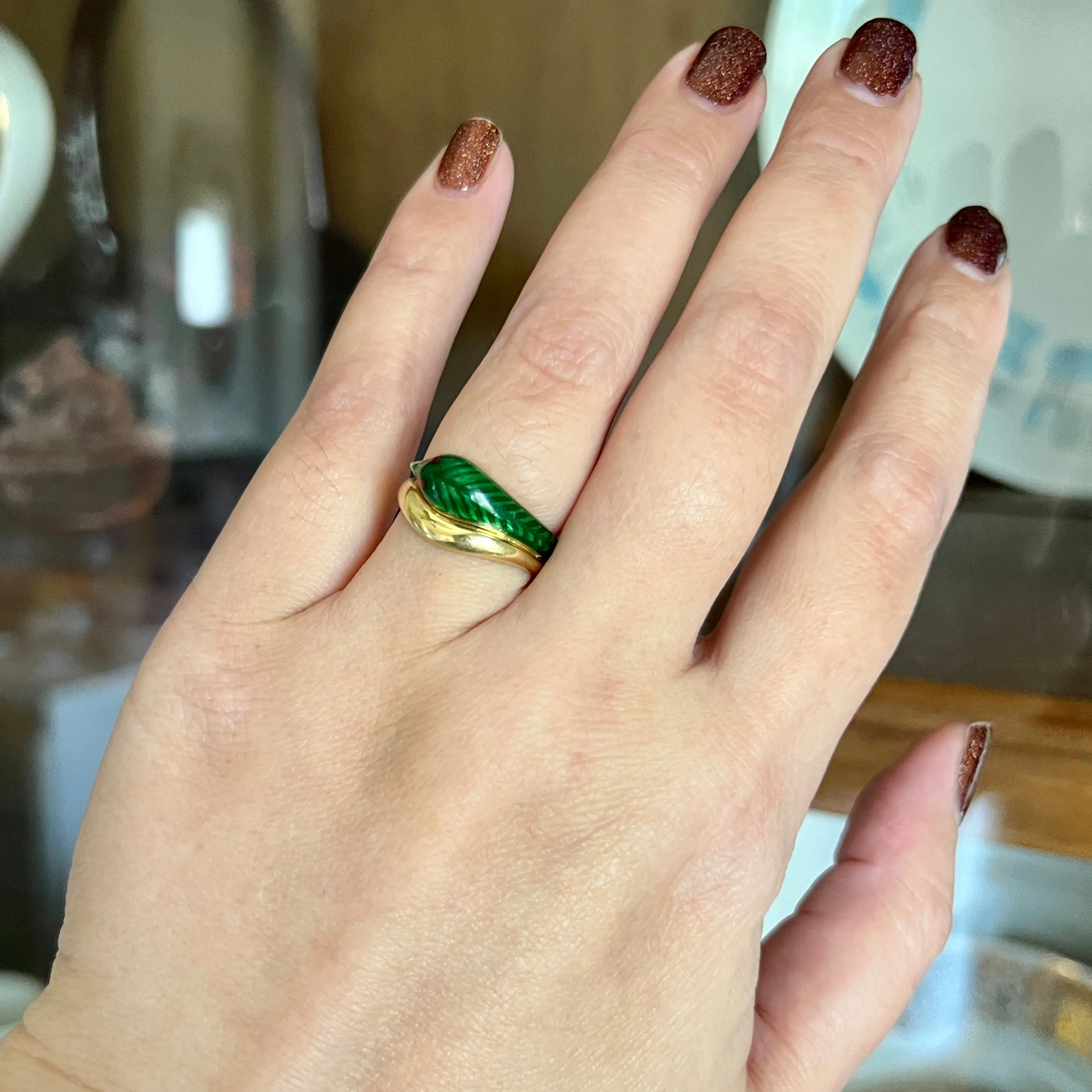 Vintage Enamel Snake Ring 18k