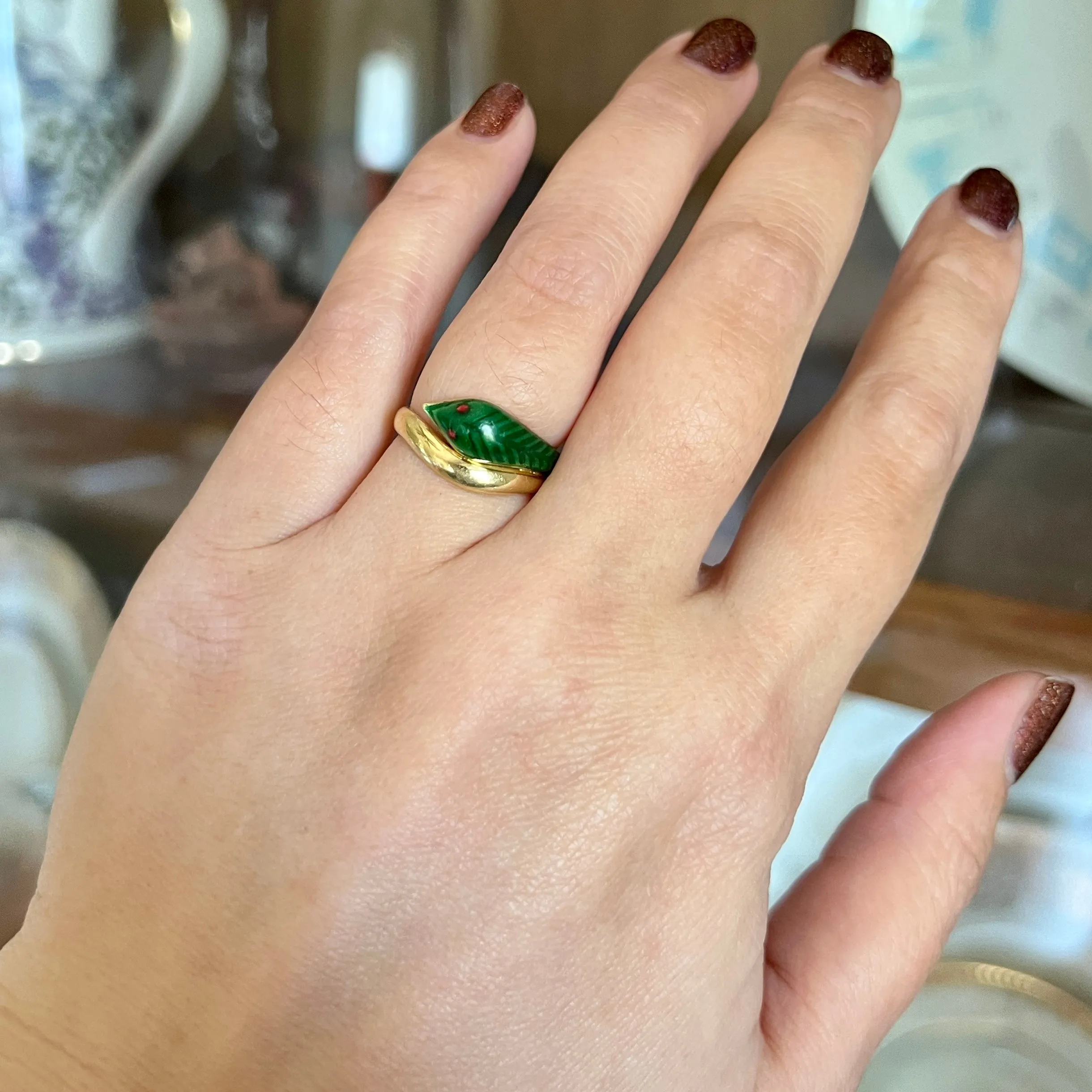 Vintage Enamel Snake Ring 18k