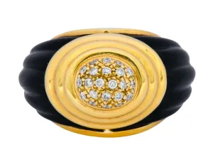 Vintage Fine French Diamond Onyx 18 Karat Gold Ring
