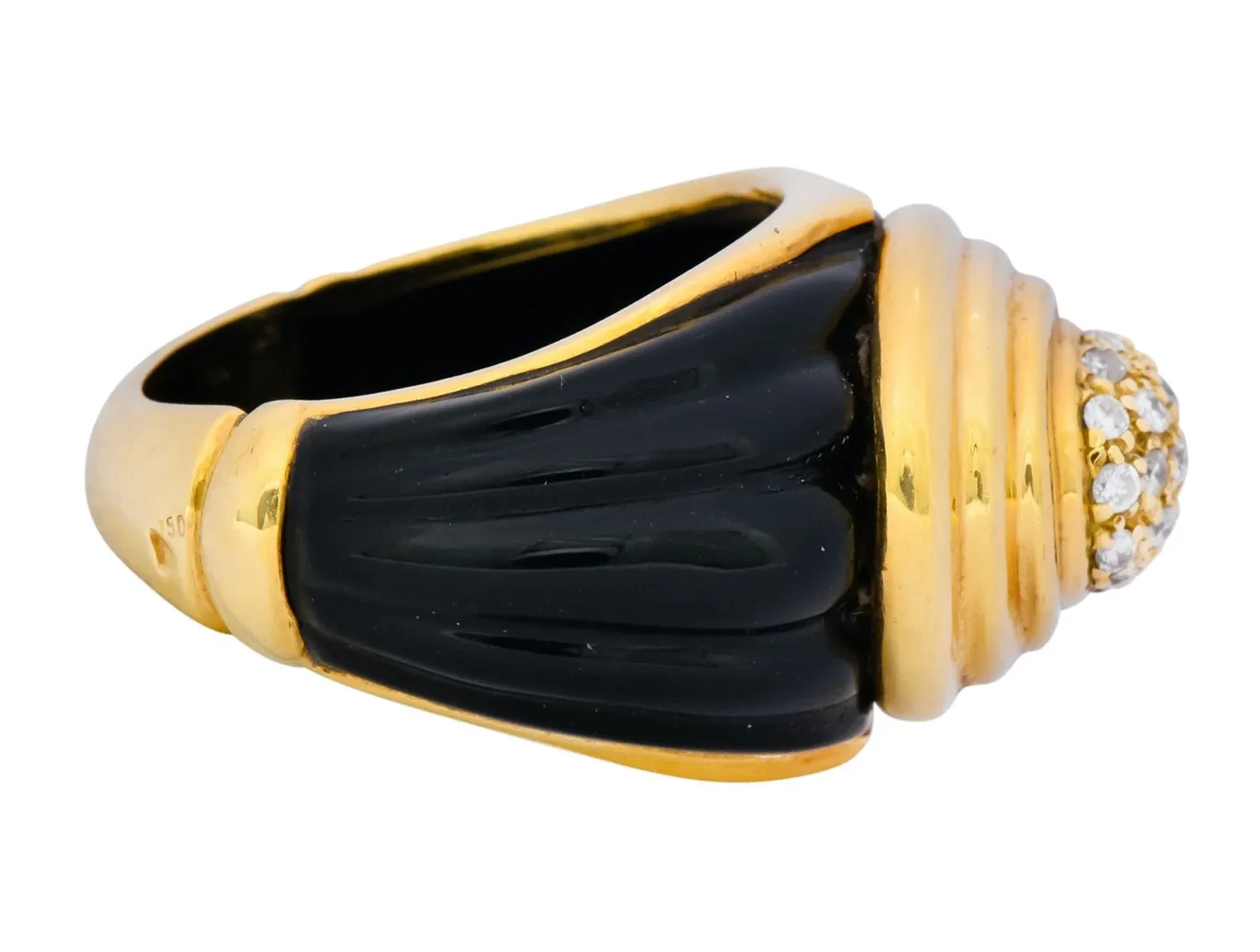 Vintage Fine French Diamond Onyx 18 Karat Gold Ring