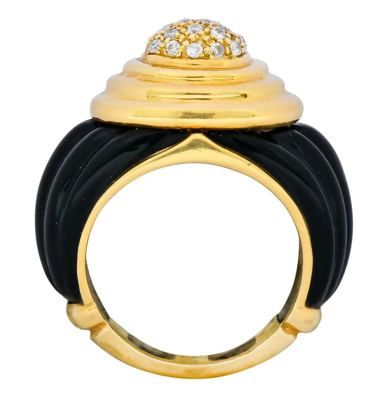 Vintage Fine French Diamond Onyx 18 Karat Gold Ring
