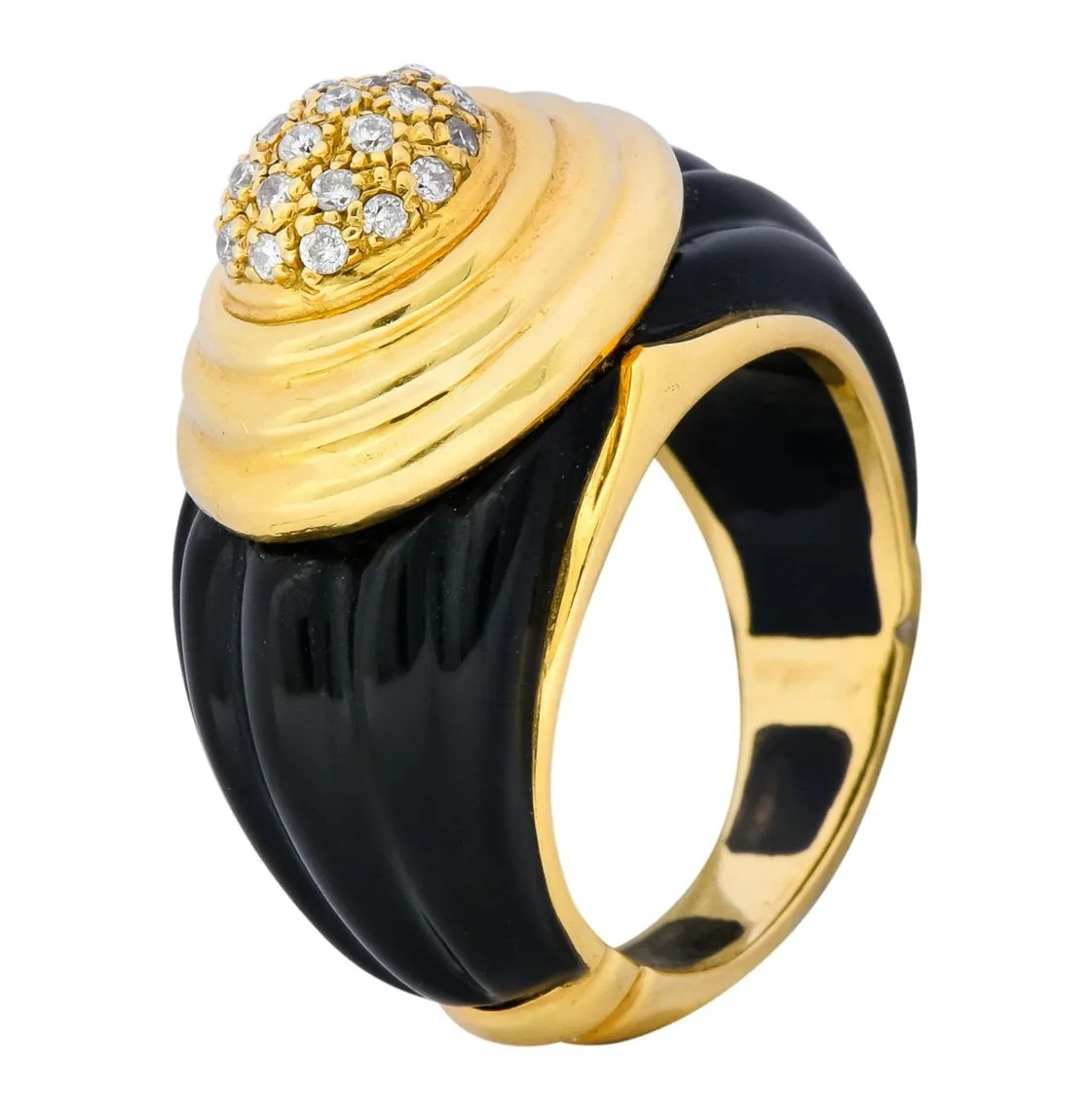 Vintage Fine French Diamond Onyx 18 Karat Gold Ring