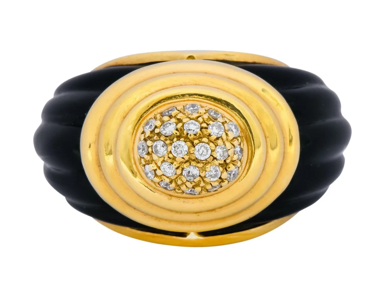 Vintage Fine French Diamond Onyx 18 Karat Gold Ring