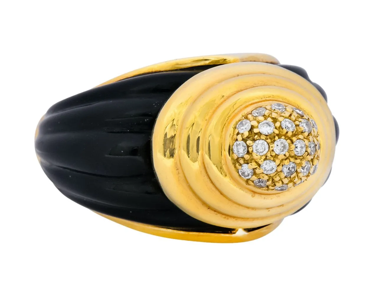 Vintage Fine French Diamond Onyx 18 Karat Gold Ring