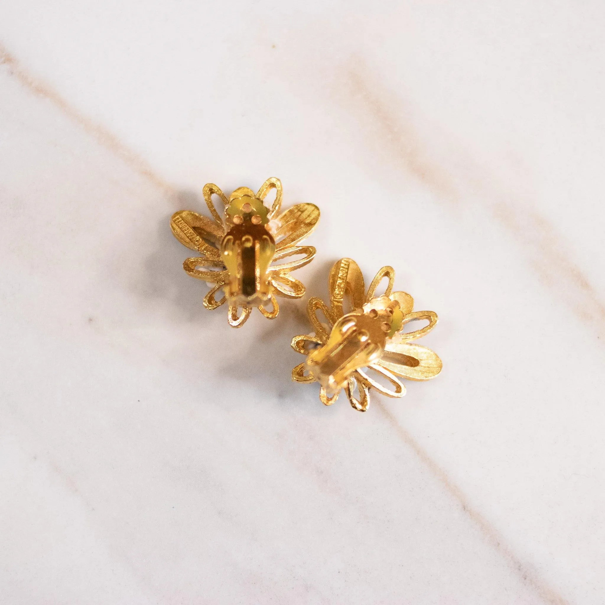 Vintage Florenza Gold Spray Flowers with White Beads
