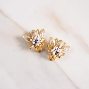 Vintage Florenza Gold Spray Flowers with White Beads