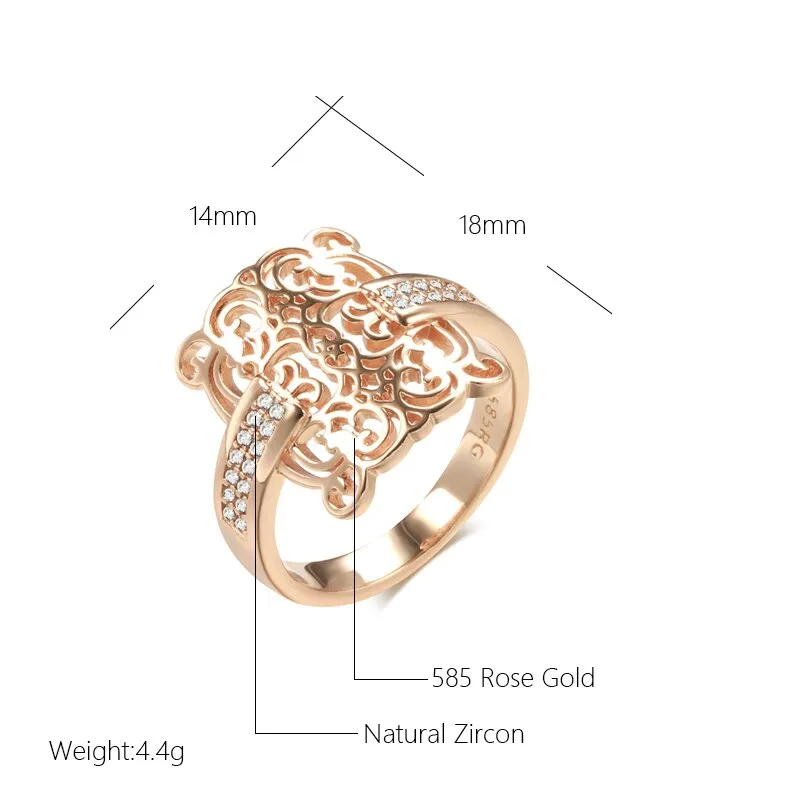 Vintage Gold Square Ring 585 Rose for Women Natural Zircon Jewelry
