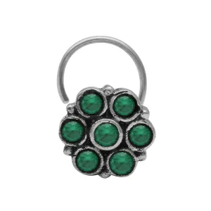 Vintage Indian Traditional Nose Pin For Women Unique Green Gemstone Antique Nose Pin