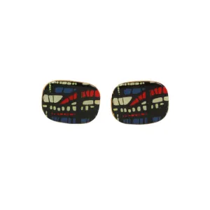 VINTAGE Large Enamel Abstract Patterned Silver with a Gold Vermeil Cufflinks