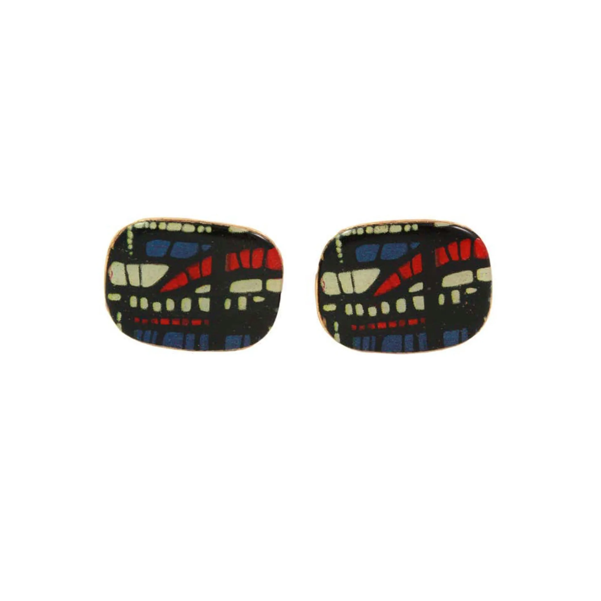 VINTAGE Large Enamel Abstract Patterned Silver with a Gold Vermeil Cufflinks