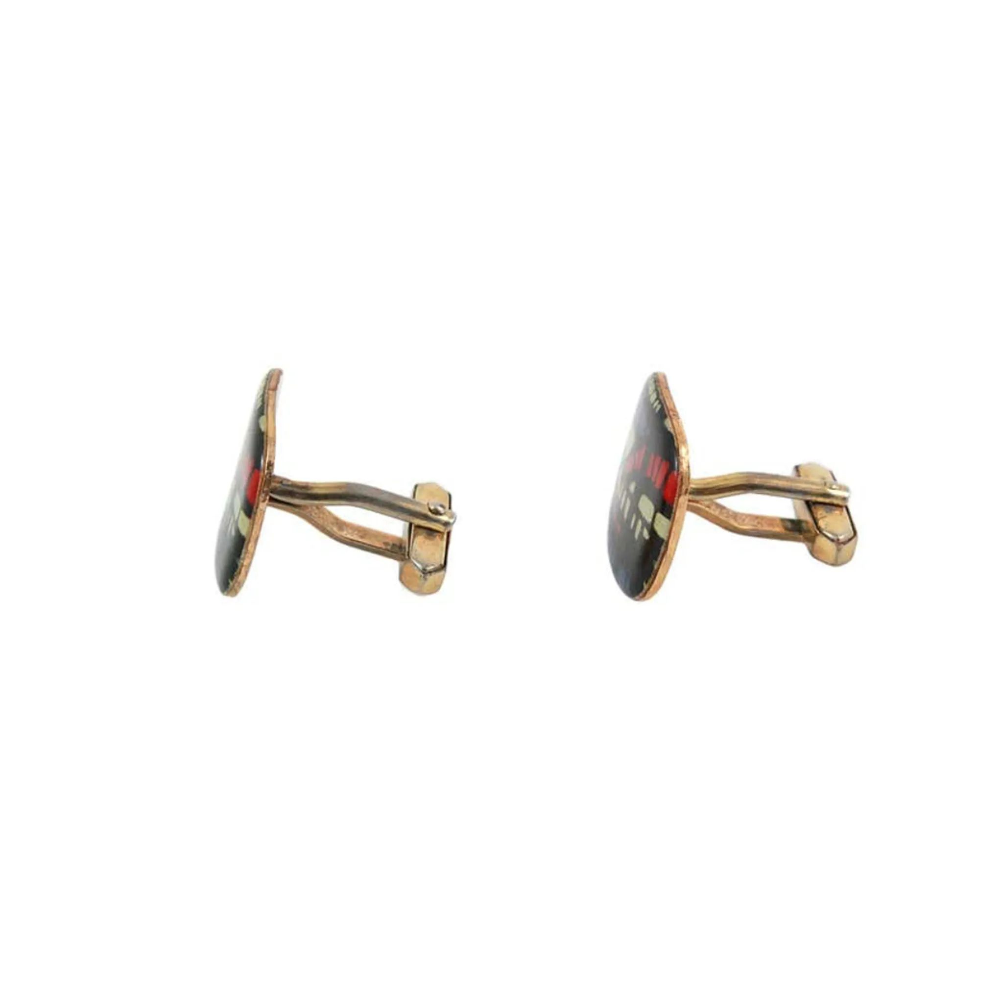 VINTAGE Large Enamel Abstract Patterned Silver with a Gold Vermeil Cufflinks
