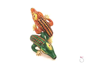 Vintage Large Enameled Alligator Ring in 18k Yellow Gold & Rubies. Rare 1960's