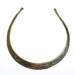 Vintage Made in Indian Colorful Enamel and Embossed Brass Collar Choker Necklace