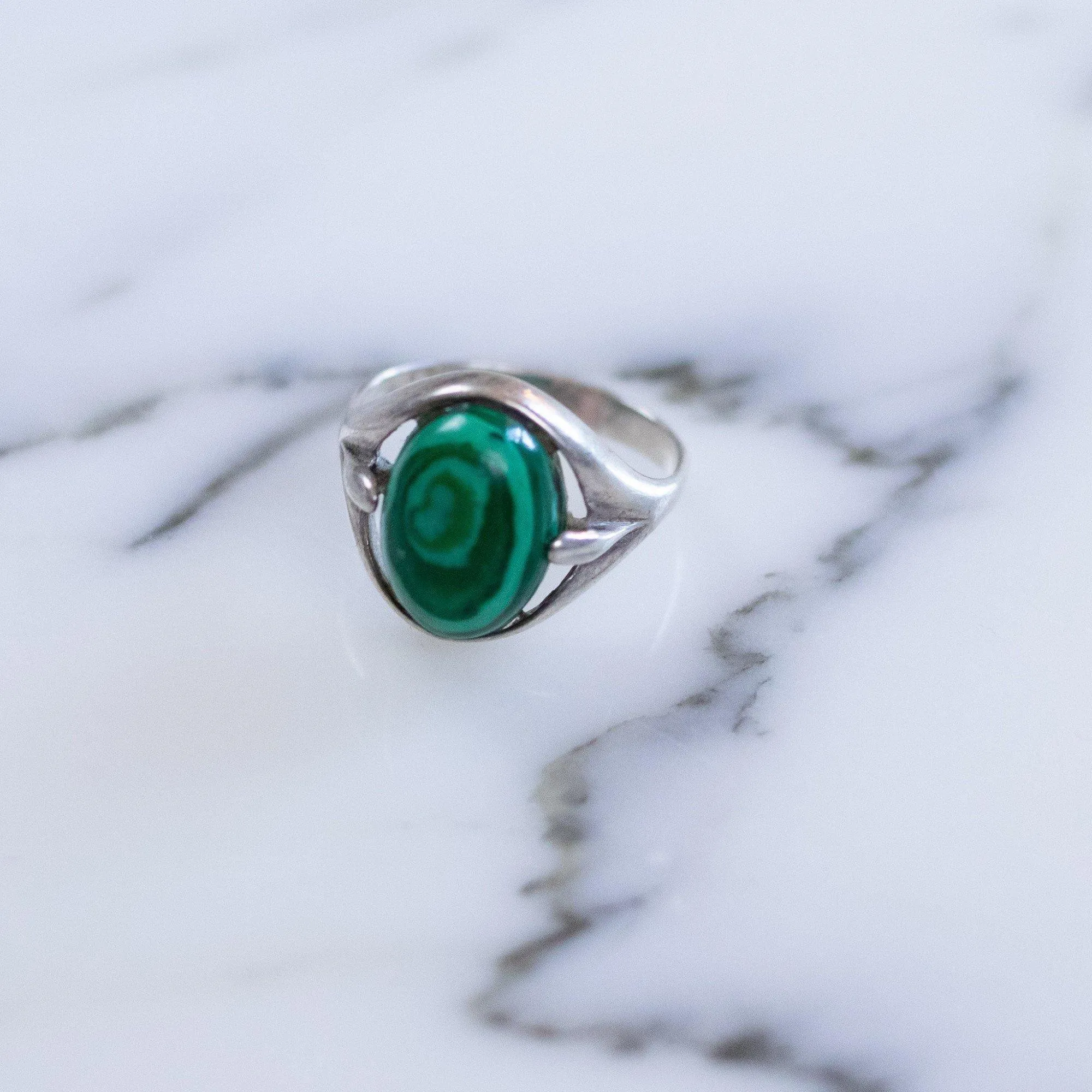 Vintage Malachite and Sterling Silver Ring