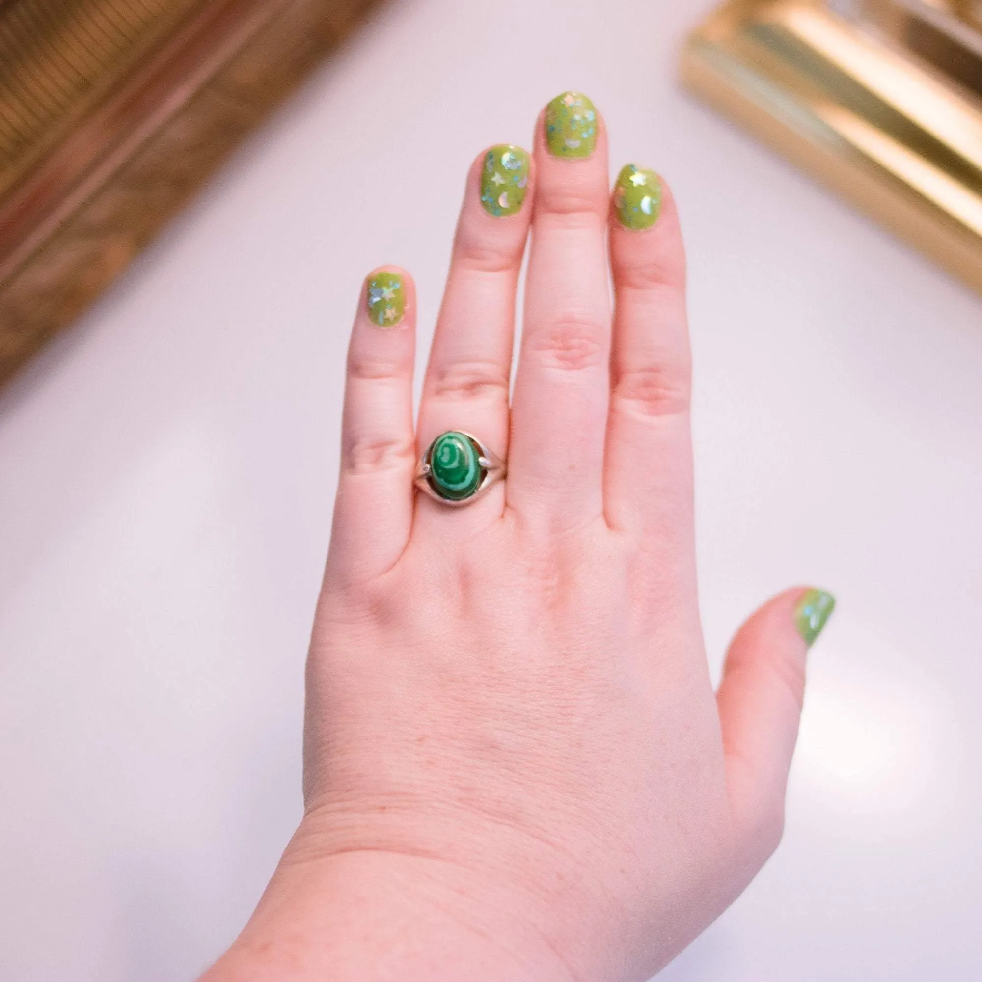 Vintage Malachite and Sterling Silver Ring