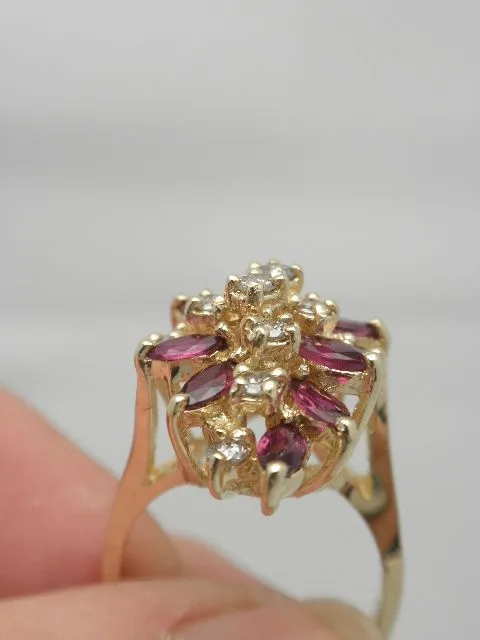 Vintage Marquis Ruby & Diamond 14K Cocktail Ring